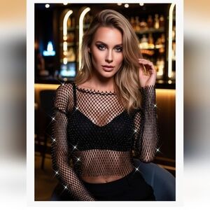 Chic Black Mesh Crop Top